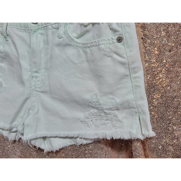 Abercrombie and Fitch Destroyed Cut Off Jean Shorts. Size 0 25. Green Tint White - Picture 3 of 5